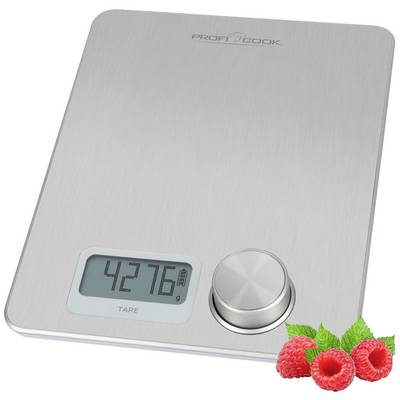 Balance de cuisine numérique aspect inox affichant '4276 g' ; à côté sont disposées des framboises.