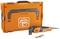 Outil électrique orange de la marque Fein, livré avec un coffret. Comprend un accessoire polyvalent pour différentes utilisations.
