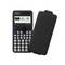 Une calculatrice scientifique de la marque Casio avec un écran, un clavier et un couvercle amovible.