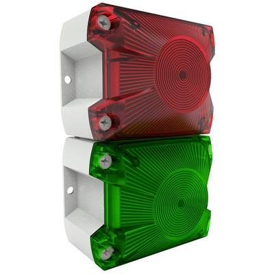 Deux appareils superposés avec des supports lumineux rouges et verts. Ils semblent signaler différents états tels qu'un avertissement et une ouverture.