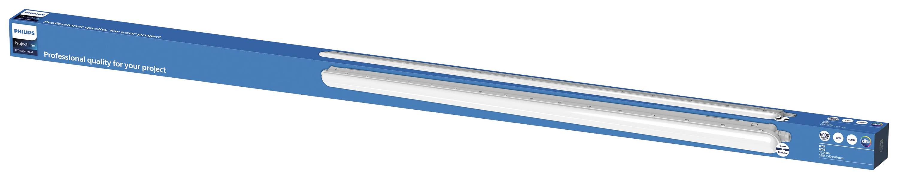 Un paquet contenant un tube lumineux LED. Emballage bleu avec informations sur le produit et marque.