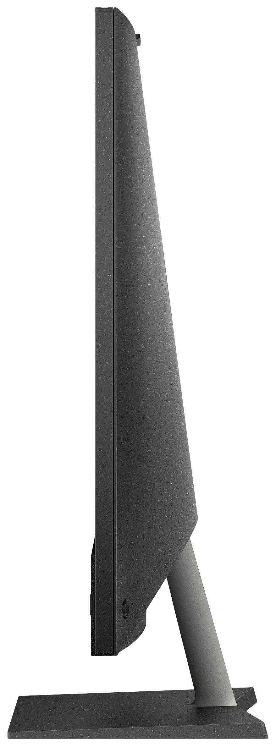 Un regard latéral sur un écran plat ultra-fin de couleur noire, révèle la conception élégante et compacte de l'appareil.