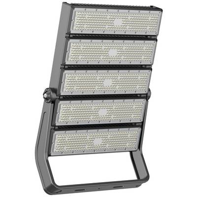 Un projecteur LED avec cinq modules lumineux rectangulaires disposés verticalement dans un cadre robuste. Idéal pour les grandes surfaces.