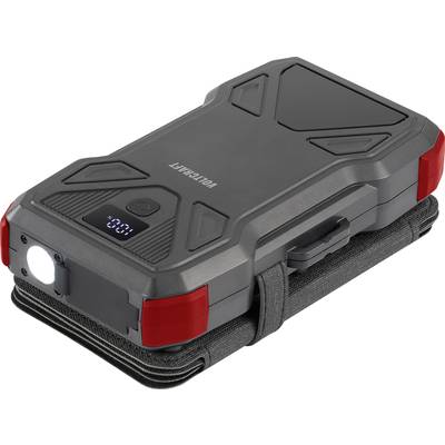 Une batterie externe noire avec affichage numérique et lampe de poche, design robuste, adaptée aux utilisations en extérieur.