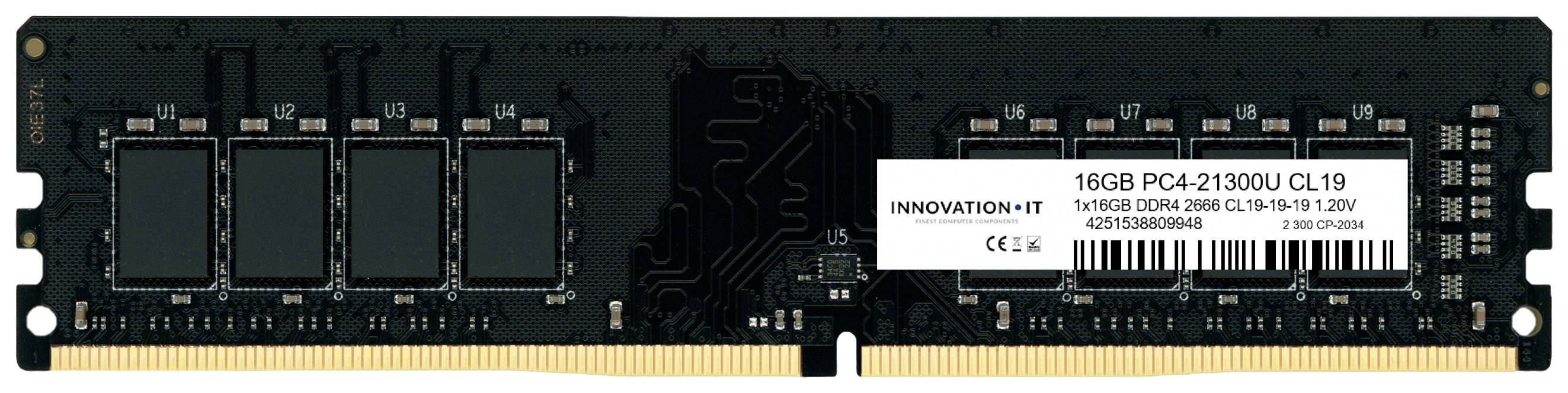 Un module de mémoire RAM de 16 Go portant l'étiquette '16 Go PC4-21300U CL19', compatible avec une carte mère d'ordinateur, avec des puces noires.
