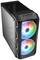 Un boîtier d'ordinateur noir avec deux grands ventilateurs RGB lumineux à l'avant.
