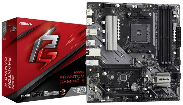 ASRock B550M Phantom Gaming 4 Carte mère Socket (PC) AMD AM4 Facteur de forme (détails) Micro-ATX Chipset de la carte mère AMD® B550