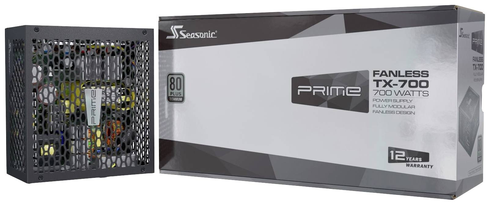 Bloc d'alimentation Seasonic Prime Fanless TX-700, 700 Watts, entièrement modulaire, certifié 80 Plus Titanium, garantie de 12 ans.