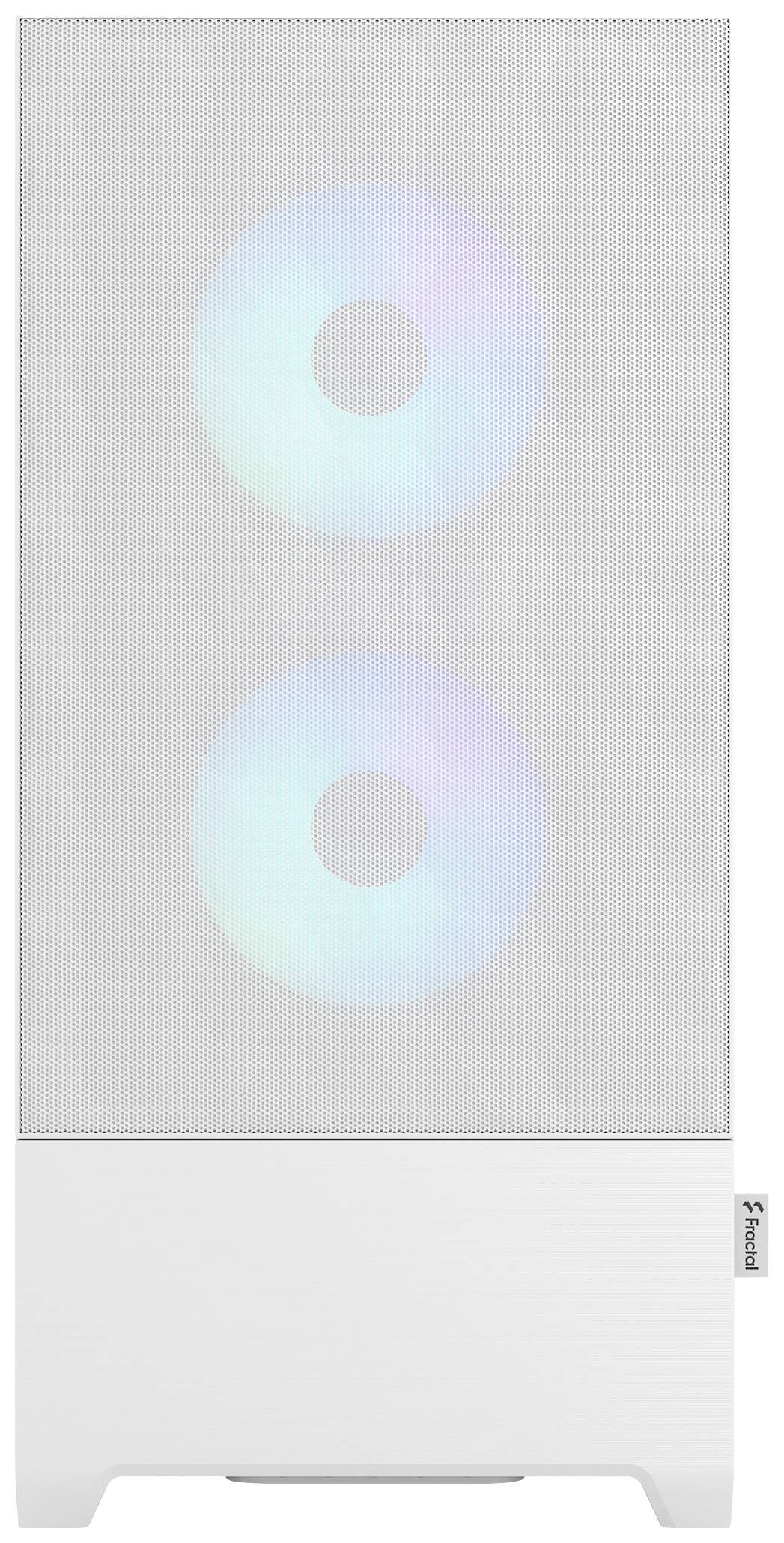 Un haut-parleur blanc rectangulaire avec deux anneaux LED doucement lumineux visibles sur la façade, reposant sur un socle.