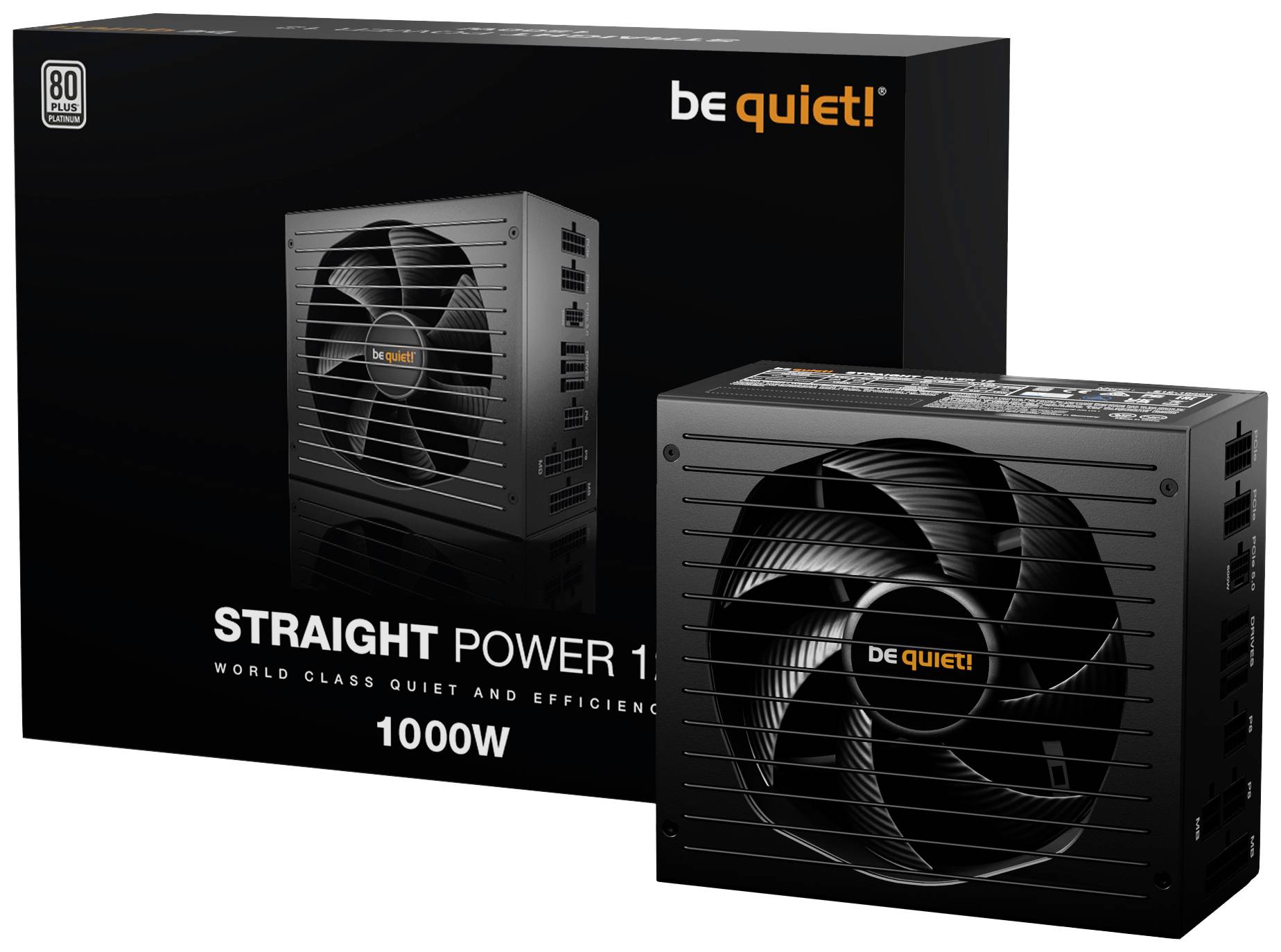 « Chut ! STRAIGHT POWER 11 » Alimentation 1000W. Boîtier et appareil noir avec ventilateur, adapté pour une alimentation électrique silencieuse et efficace.