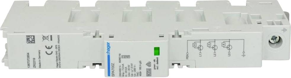 Hager SPA700Z SPA700Z Parafoudre combiné Protection anti-surtension pour: barre omnibus 40 mm 7.5 kA 1 pc(s)