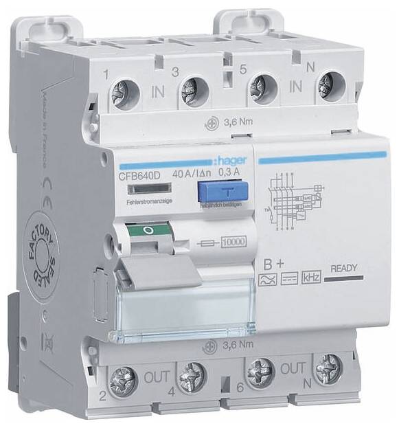 Hager CFB640D CFB640D Interrupteur différentiel Interrupteur différentiel sensible tous courants B+ 40 A 0.3 A 230 V, 40-0