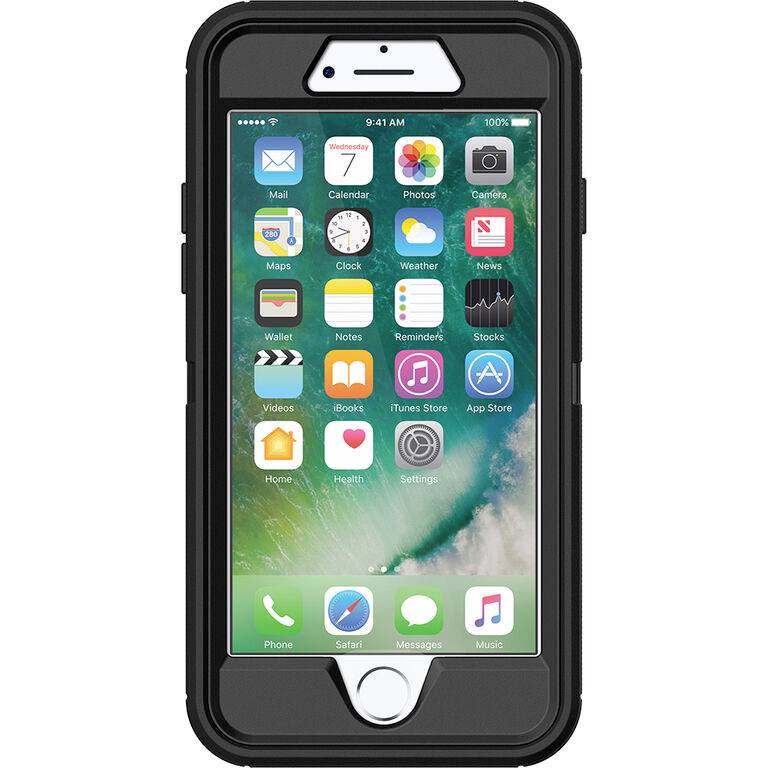 Un smartphone doté d'une coque de protection robuste qui entoure l'écran et les bords. Différentes icônes d'applications sont visibles sur l'écran.