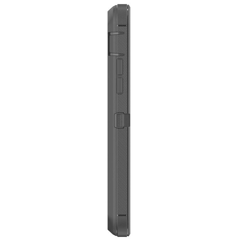 Un étui gris, rectangulaire, au design fin et robuste, doté d'une poignée sur le côté. Idéal pour le transport sécurisé d'objets plats.