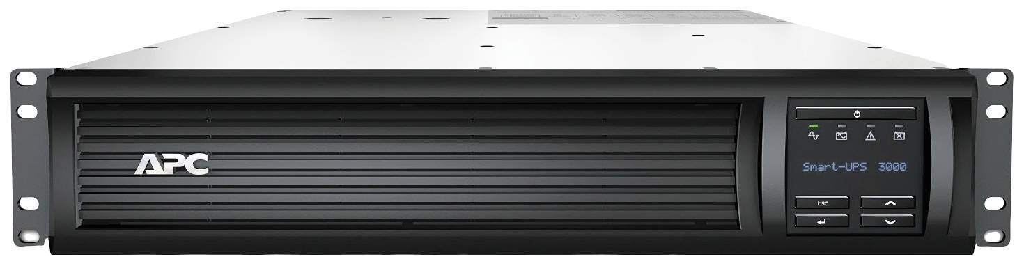 Un onduleur APC Smart-UPS 3000 noir, visible de face avec sa grille de ventilation et son panneau de commande, adapté au montage en rack.