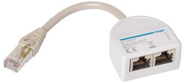 Hager réseau informatique Adaptateur [1x RJ45 mâle - 2x RJ45 femelle] 0.09 m-0