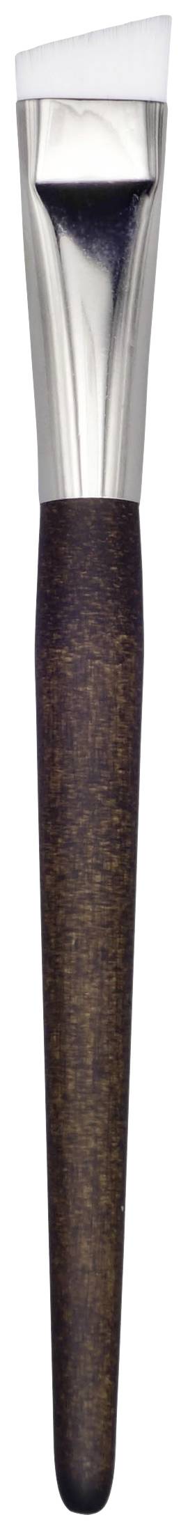 Pinceau de maquillage avec manche en bois brun et pointe blanche biseautée. Le pinceau est adapté pour une application précise du maquillage.