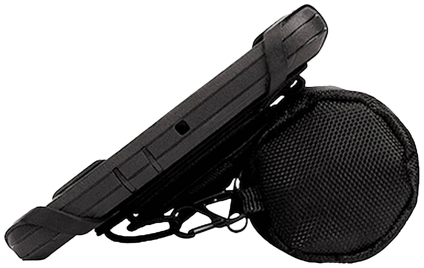 Radio portable robuste avec protection et haut-parleur-microphone intégré, disposé latéralement. Idéal pour une utilisation en extérieur exigeante.