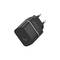 Chargeur noir avec port USB-C et marquage '30W'. Présente une fiche européenne.