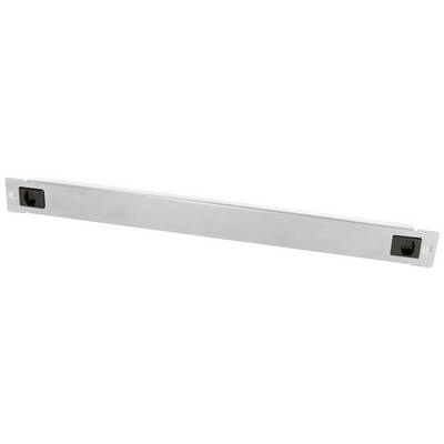 Barre métallique argentée avec des supports rectangulaires de chaque côté. Utilisation non identifiée.
