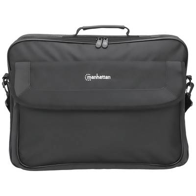 Sacoche pour ordinateur portable noire avec bandoulière et poignée de transport, nom de marque 'manhattan' sur l'avant.