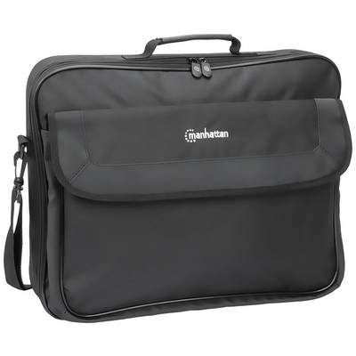 Sacoche pour ordinateur portable noire avec poignée de transport et logo 'Manhattan' sur la poche avant. Convient pour transporter des ordinateurs portables et leurs accessoires.