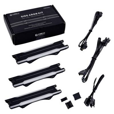 Kit de bandes lumineuses LIAN LI Side ARGB, affichage de trois bandes lumineuses avec câbles et accessoires, compatible avec le boîtier O11 Dynamic. Manuel inclus.