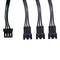 Câble répartiteur PWM noir 1 vers 4 avec quatre connexions, adapté pour connecter plusieurs ventilateurs d'ordinateur à une source d'alimentation.