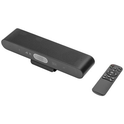 Barre de son noire avec télécommande, adaptée aux cinémas maison ou aux présentations, affichant un design minimaliste et des touches de commande.