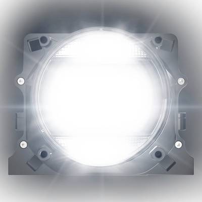 Un projecteur lumineux projetant un faisceau droit. La lumière est intense et dominante au centre de l'image.