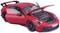 Voiture miniature rouge avec capot et portes ouvertes, montrant les détails de l'intérieur et du compartiment moteur.