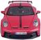 Voiture de sport miniature rouge, photographiée de face, avec l'inscription 'Porsche' sur le capot et une plaque d'immatriculation allemande.