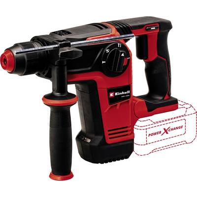 Marteau-perforateur sans fil Einhell en rouge et noir avec poignée et mécanisme de perçage, compatible avec le système de batteries Power X-Change.