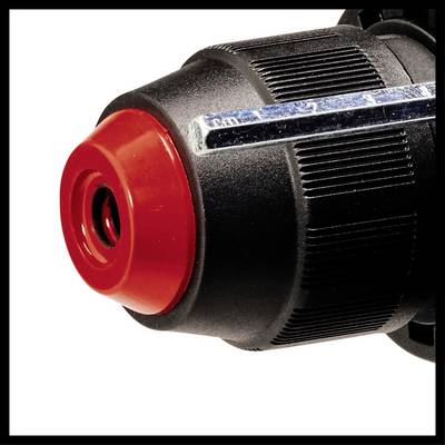 Gros plan d'un mandrin avec un revêtement en plastique strié noir et un anneau rouge.