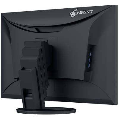 Vue arrière d'un moniteur d'ordinateur avec le logo 'EIZO' en haut à droite. Le moniteur dispose d'un socle stable et de plusieurs ports USB.