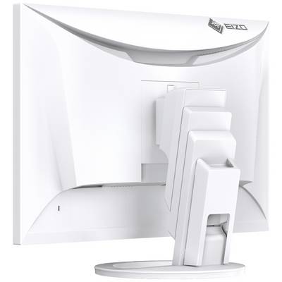 Un écran d'ordinateur blanc vu de dos, avec un support réglable, adapté à une utilisation de bureau ou domestique.