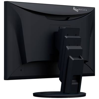 Un écran plat noir avec support réglable.