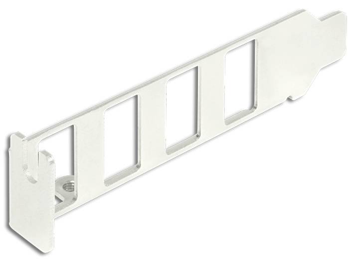 Plaque adaptatrice en métal avec quatre découpes rectangulaires, destinée au montage dans des dispositifs techniques.