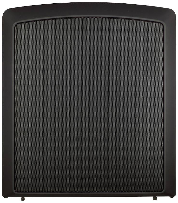 Haut-parleur noir avec grille incurvée, adapté pour l'amplification audio dans les environnements musicaux.