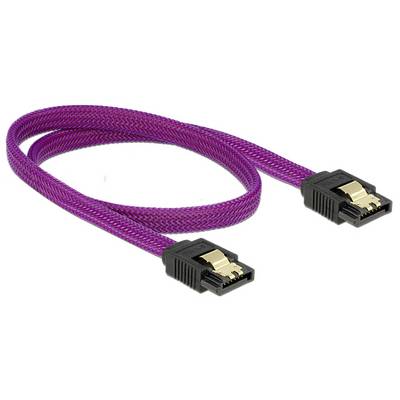 Câble de données lilas avec connexions dorées, utilisé pour des transferts de données à haute vitesse entre appareils.