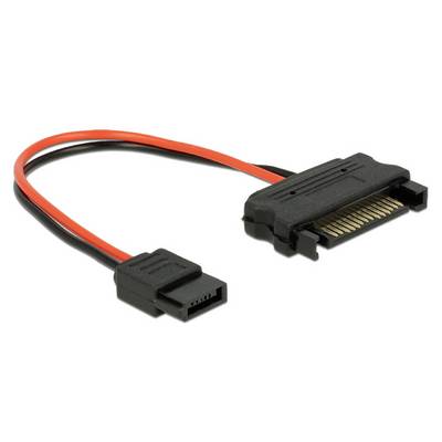 Adaptateur d'alimentation SATA rouge et noir, utilisé pour connecter des disques durs à un câble d'alimentation interne d'ordinateur.
