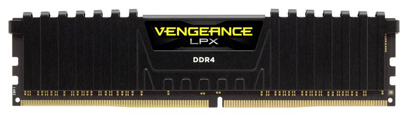 Barrette de RAM noire portant l'inscription 'Vengeance LPX DDR4'.