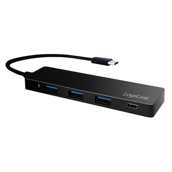 LogiLink UA0311 Hub USB 4 ports USB-A USB 3.1 Gen1 5 GBit/s avec fiche mâle USB-C noir UA0311
