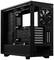 Boîtier d'ordinateur noir avec panneau latéral ouvert. Présente plusieurs emplacements internes et supports de ventilateurs, adapté aux composants PC.