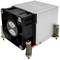 Un dissipateur thermique de processeur carré avec un ventilateur noir et un corps en aluminium argenté. La marque 'Dynatron' et l'inscription '2 BALL BEARING' sont visibles.