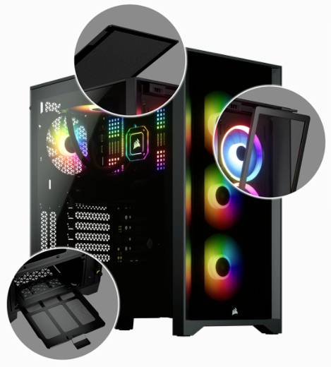 Corsair iCUE 4000X RGB, Midi Tower, PC, Noir, ATX, EATX, micro ATX, Mini-ITX, Plastique, Acier, Verre trempé, Gaming-27