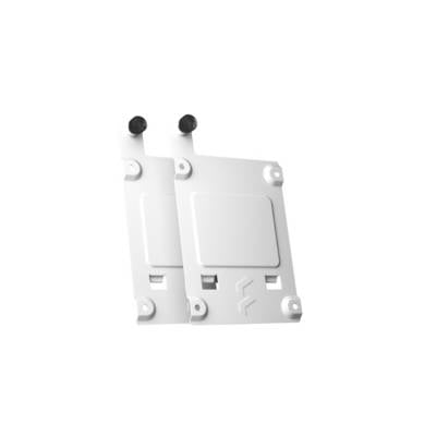 Deux plaques rectangulaires blanches en plastique aux coins arrondis, surmontées de deux capuchons cylindriques noirs dans le coin supérieur gauche.