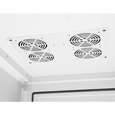 Quatre grilles de ventilation rondes sur une surface blanche du boîtier.