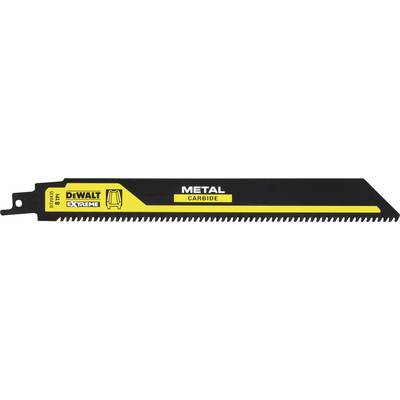 Lame de scie à métaux portant l'inscription 'METAL CARBIDE', marque DEWALT, série Extreme. Dents tranchantes pour précision et durabilité.