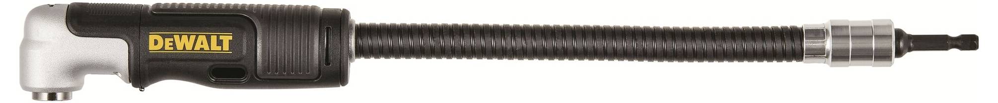 Accessoire d'angle 'Dewalt' pour perceuses à long mandrin, adapté aux endroits difficiles d'accès lors de travaux de construction et de bricolage.
